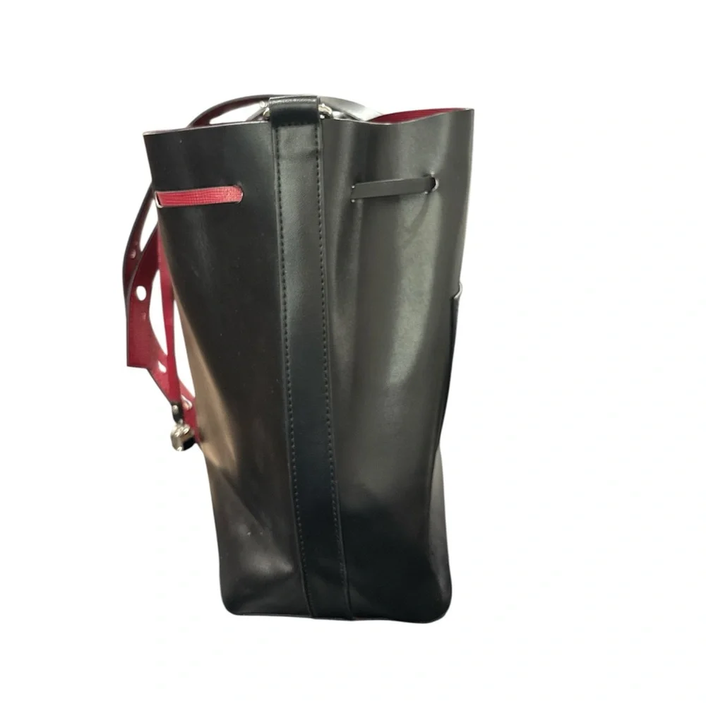 Zara black large bucket bag with red interior silver hardware